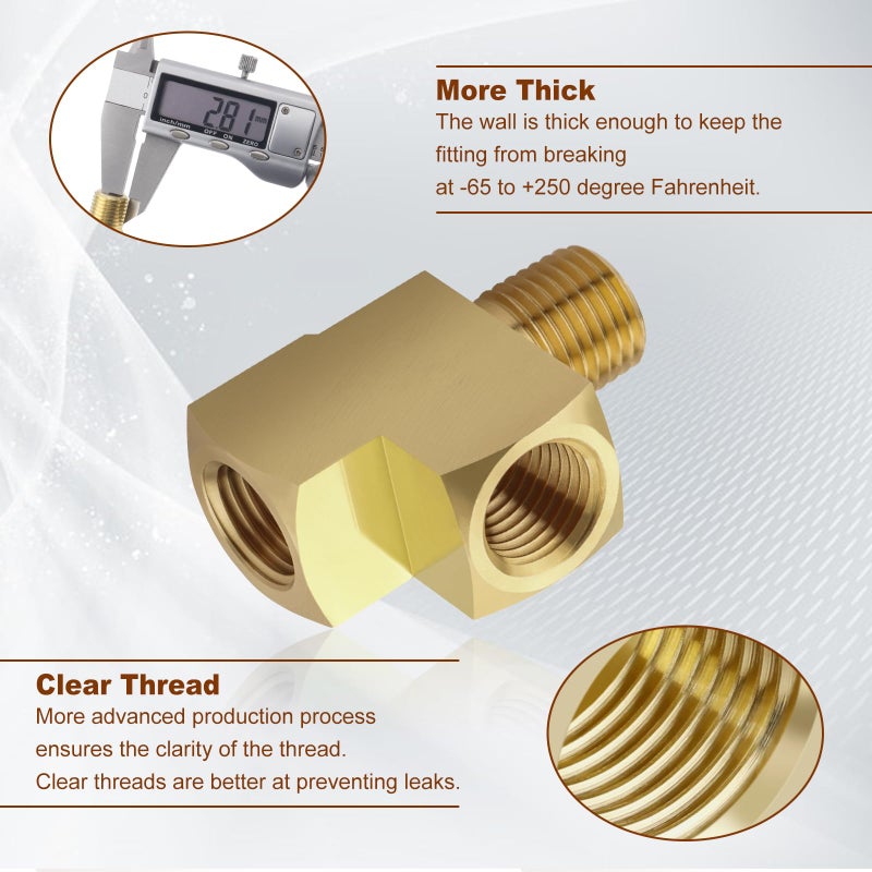 Boeray 2pcs 1/4" Brass Tee Fittings 1/4" NPT Female Pipe to 1/4" NPT Male to 1/4" NPT Female Brass Barstock Street Tee Pipe Fittings 3 Way for Joining Pipe - Image 4
